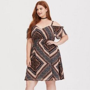 Torrid Bandana Print Cold Shoulder Chiffon Mini Dress, 1X
